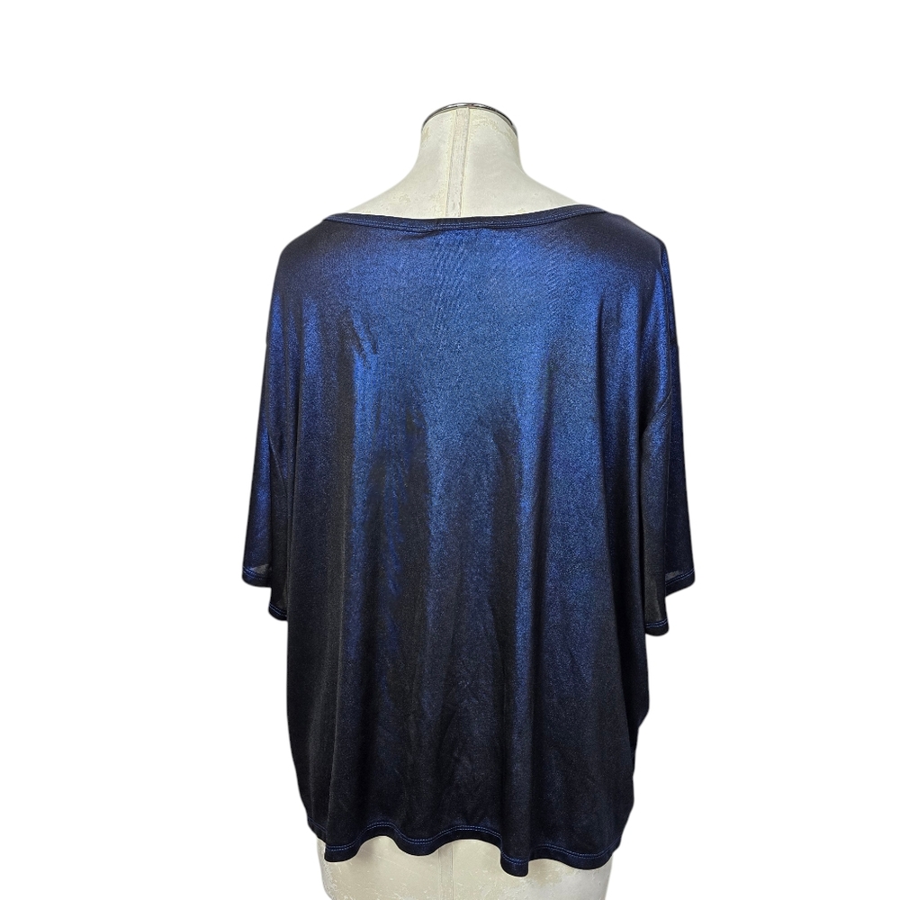 Forever 21 Blue Metallic Short Sleeves Shirt 3X - Picture 3 of 5